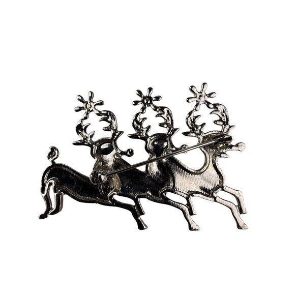 Silver Tone Reindeer Brooch Pin Design Lapel Christmas Jewelry Decorative - Picture 2 of 4